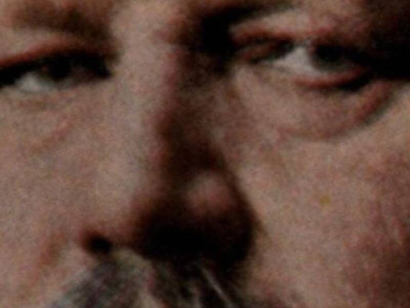 Portrait von Paul von Hindenburg, zu sehen sind Augen, Nase und Bart.