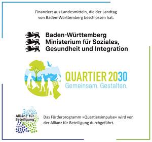 Hier sit das Logo vom Förderprogramm "Quartiersimpulse" zu sehen vom Land Baden-Württtemberg.
