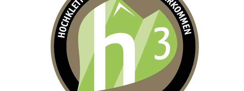 Logo des h3 mit weißer Schrift auf stilisierten Bergen-