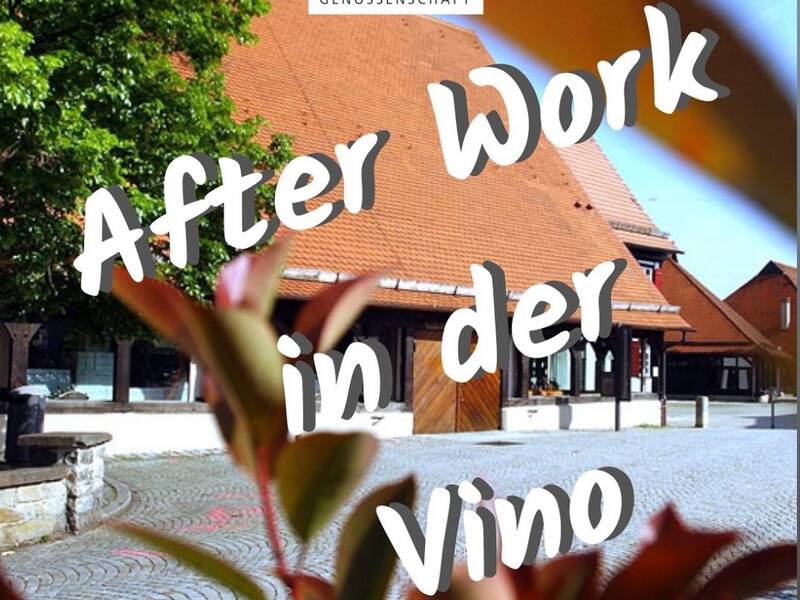 Bild vom Kelternplatz mit der Aufschrift "After Work in der Vino"