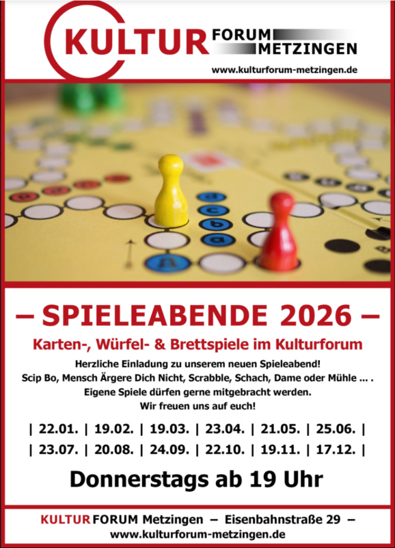 Spieleabende 2026 im Kulturforum Metzingen